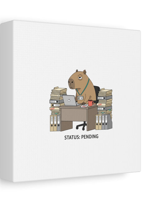 Load image into Gallery viewer, Status: Pending office capybara illustration Canvas | Unhinged Animal Bureaucracy, adulting animal art
