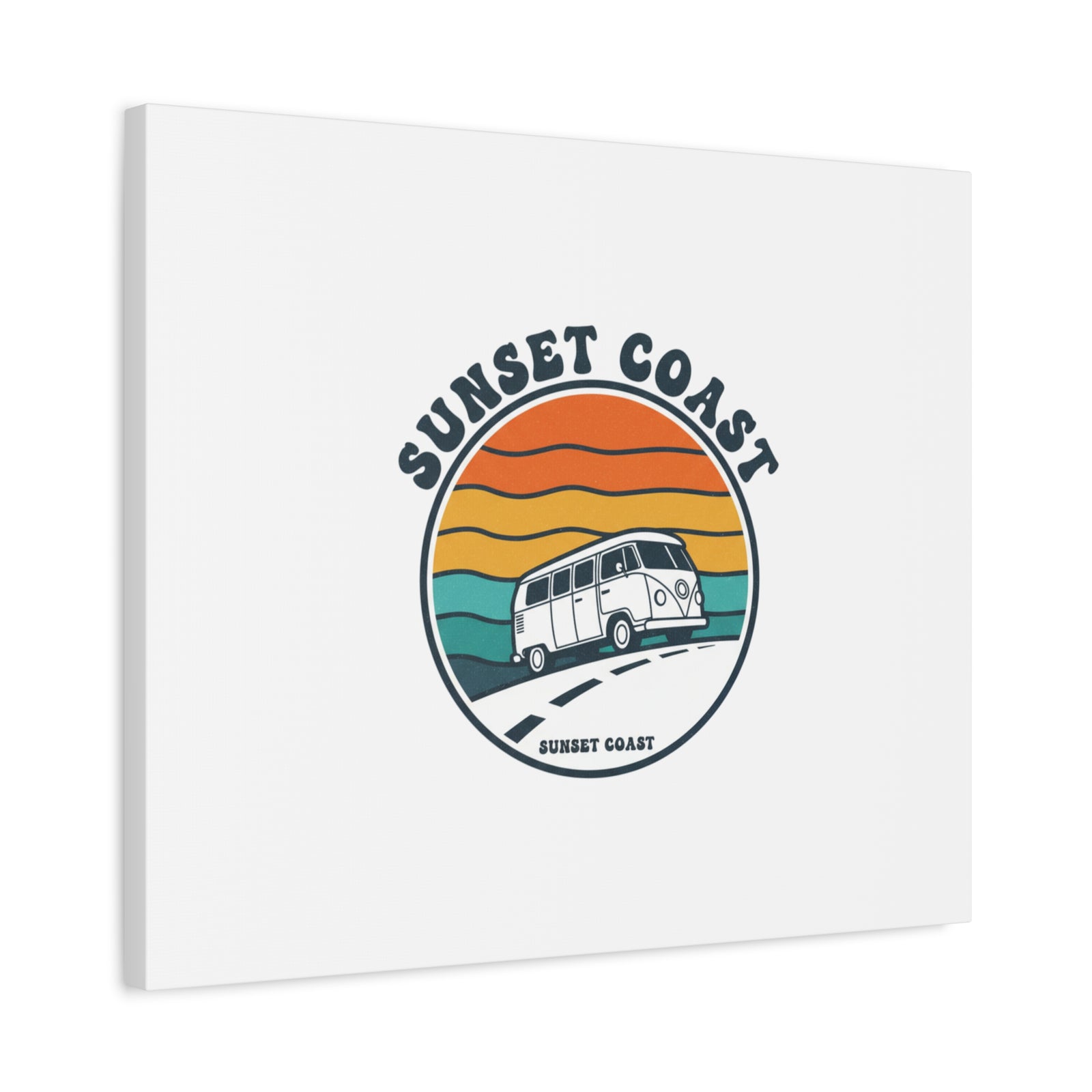 Sunset Coast Retro VW Bus Matte Canvas, 1970s Sunset Palm Poster | Vintage Surf Roadtrip