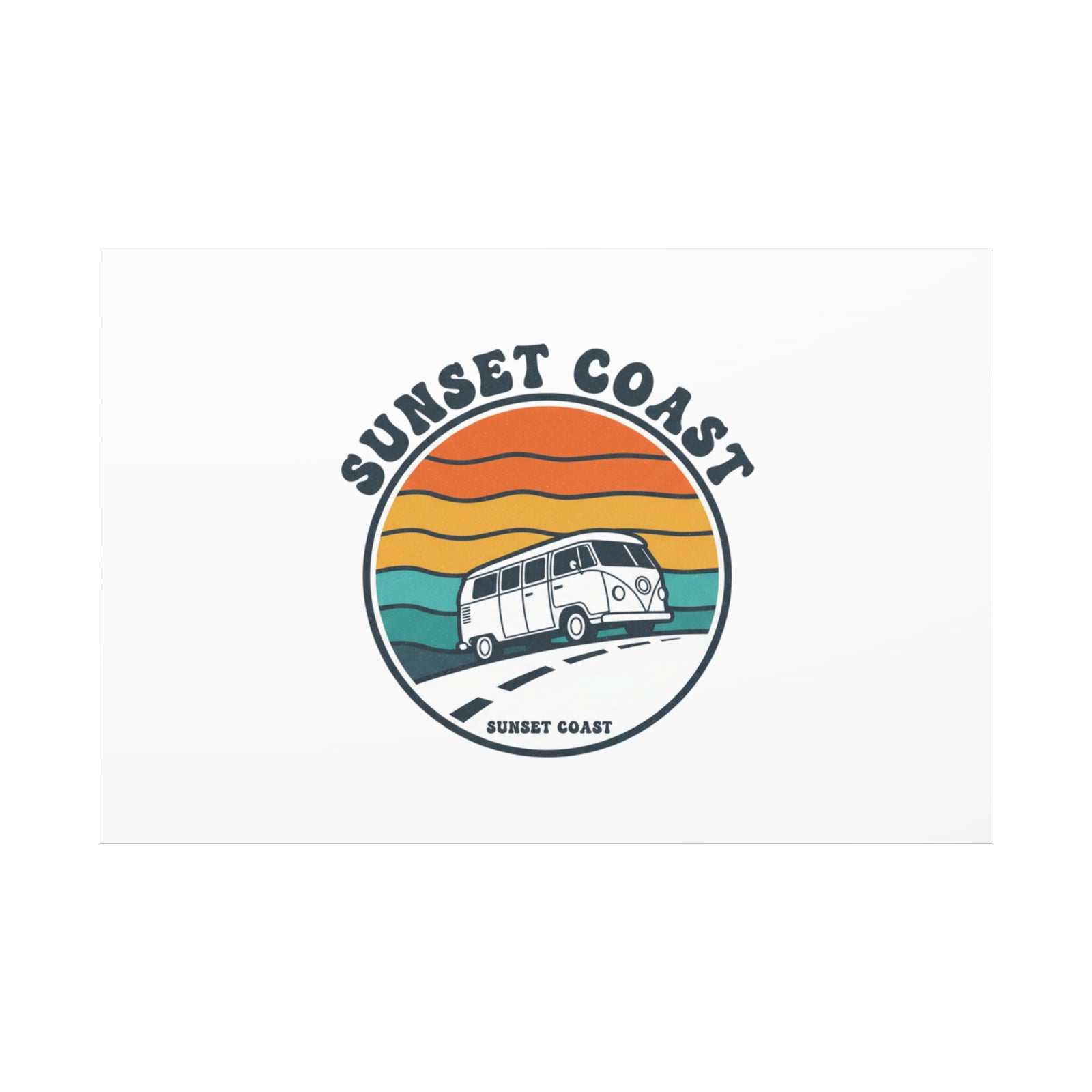 Sunset Coast Retro VW Bus Matte Canvas, 1970s Sunset Palm Poster | Vintage Surf Roadtrip