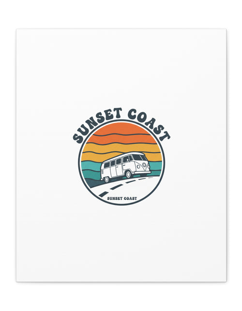 Load image into Gallery viewer, Sunset Coast Retro VW Bus Matte Canvas, 1970s Sunset Palm Poster | Vintage Surf Roadtrip
