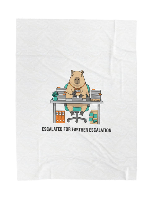 Load image into Gallery viewer, Escalated for Further Escalation Velveteen Blanket | Unhinged Animal Bureaucracy, Office Bear Illustration
