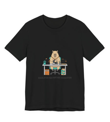 Escalated for Further Escalation Bear Desk Tee | Unhinged Animal Bureaucracy, office bear illustration