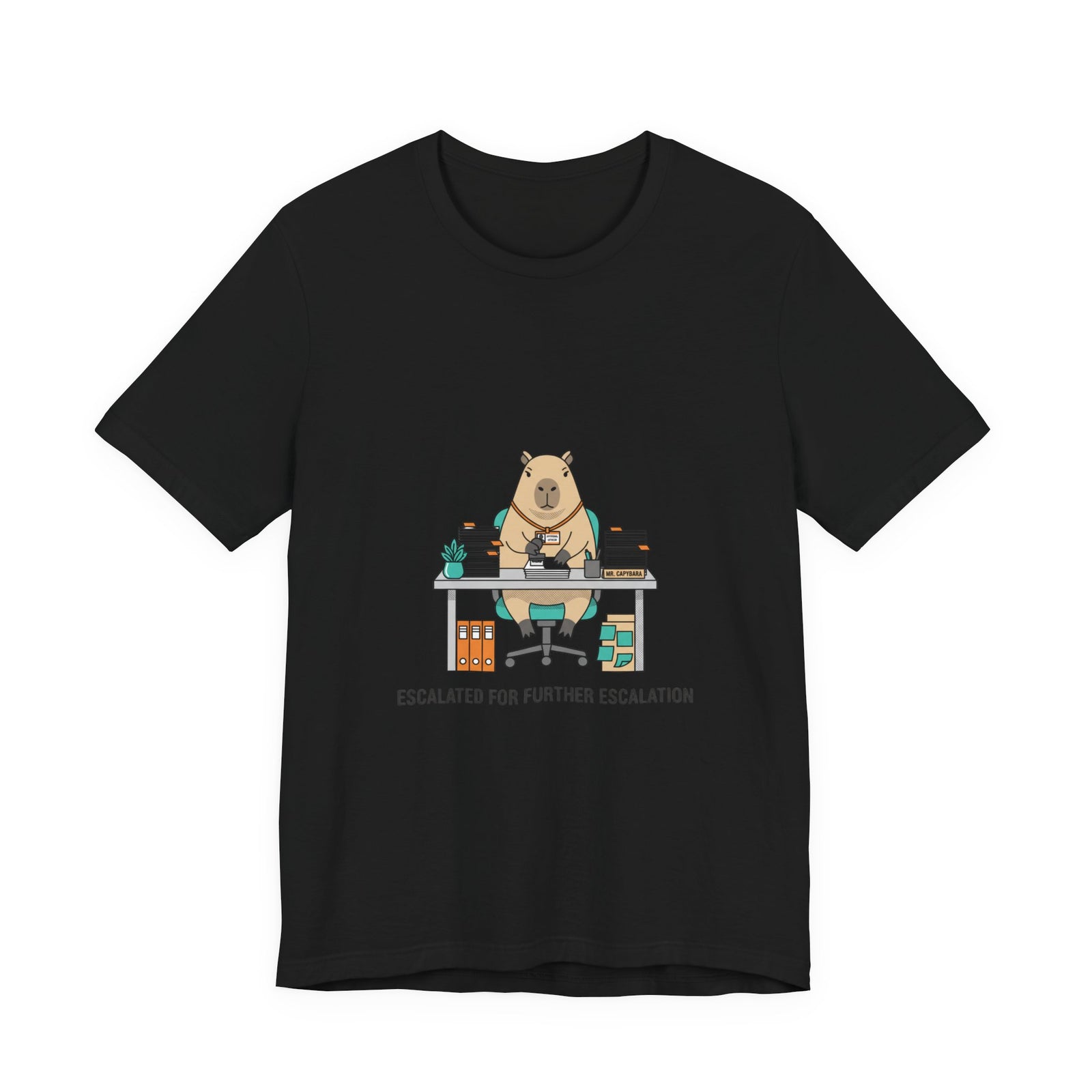 Escalated for Further Escalation Bear Desk Tee | Unhinged Animal Bureaucracy, office bear illustration