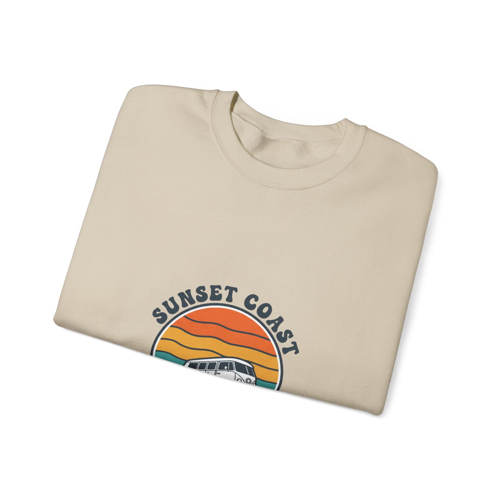 Sunset Coast VW Van Crewneck Sweatshirt | 70s Sunset Retro Surf Graphic