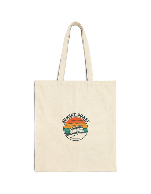 Load image into Gallery viewer, Sunset Coast Retro Surf Tote | 1970s Sunset, Vintage Palm Graphic

