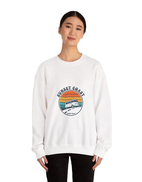Load image into Gallery viewer, Sunset Coast VW Van Crewneck Sweatshirt | 70s Sunset Retro Surf Graphic
