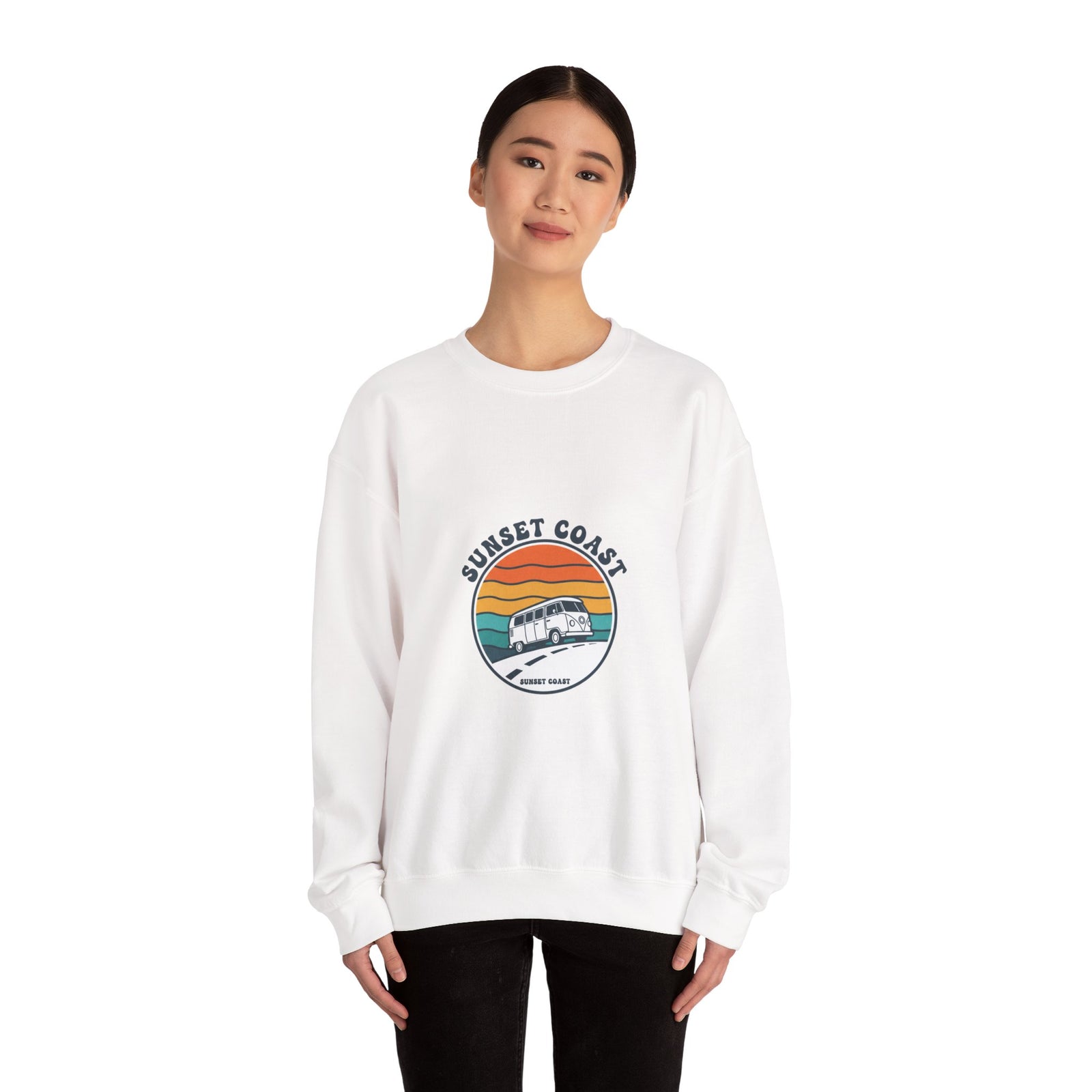 Sunset Coast VW Van Crewneck Sweatshirt | 70s Sunset Retro Surf Graphic