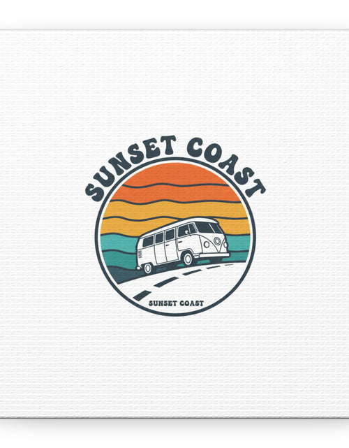 Load image into Gallery viewer, Sunset Coast Retro VW Bus Matte Canvas, 1970s Sunset Palm Poster | Vintage Surf Roadtrip
