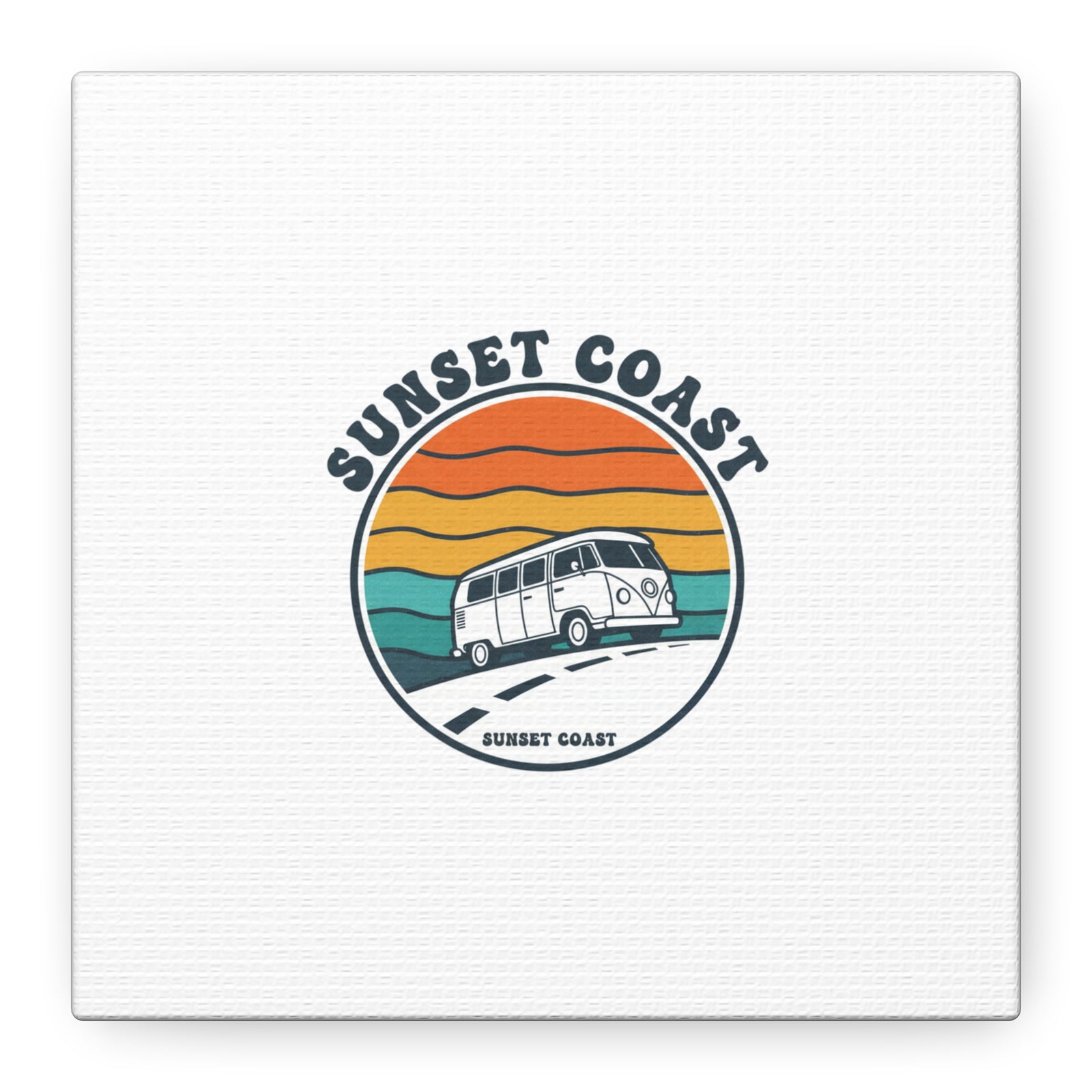 Sunset Coast Retro VW Bus Matte Canvas, 1970s Sunset Palm Poster | Vintage Surf Roadtrip