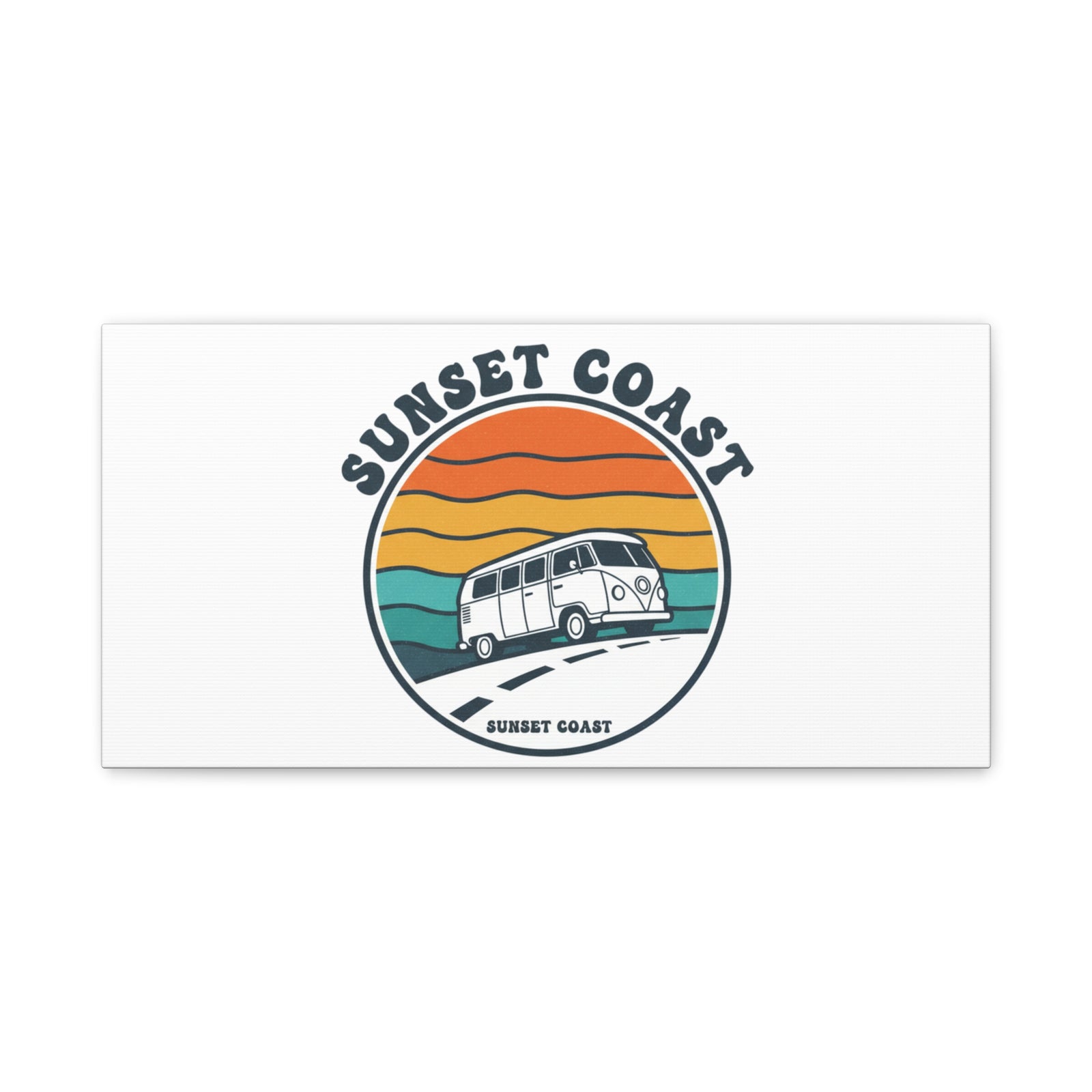 Sunset Coast Retro VW Bus Matte Canvas, 1970s Sunset Palm Poster | Vintage Surf Roadtrip