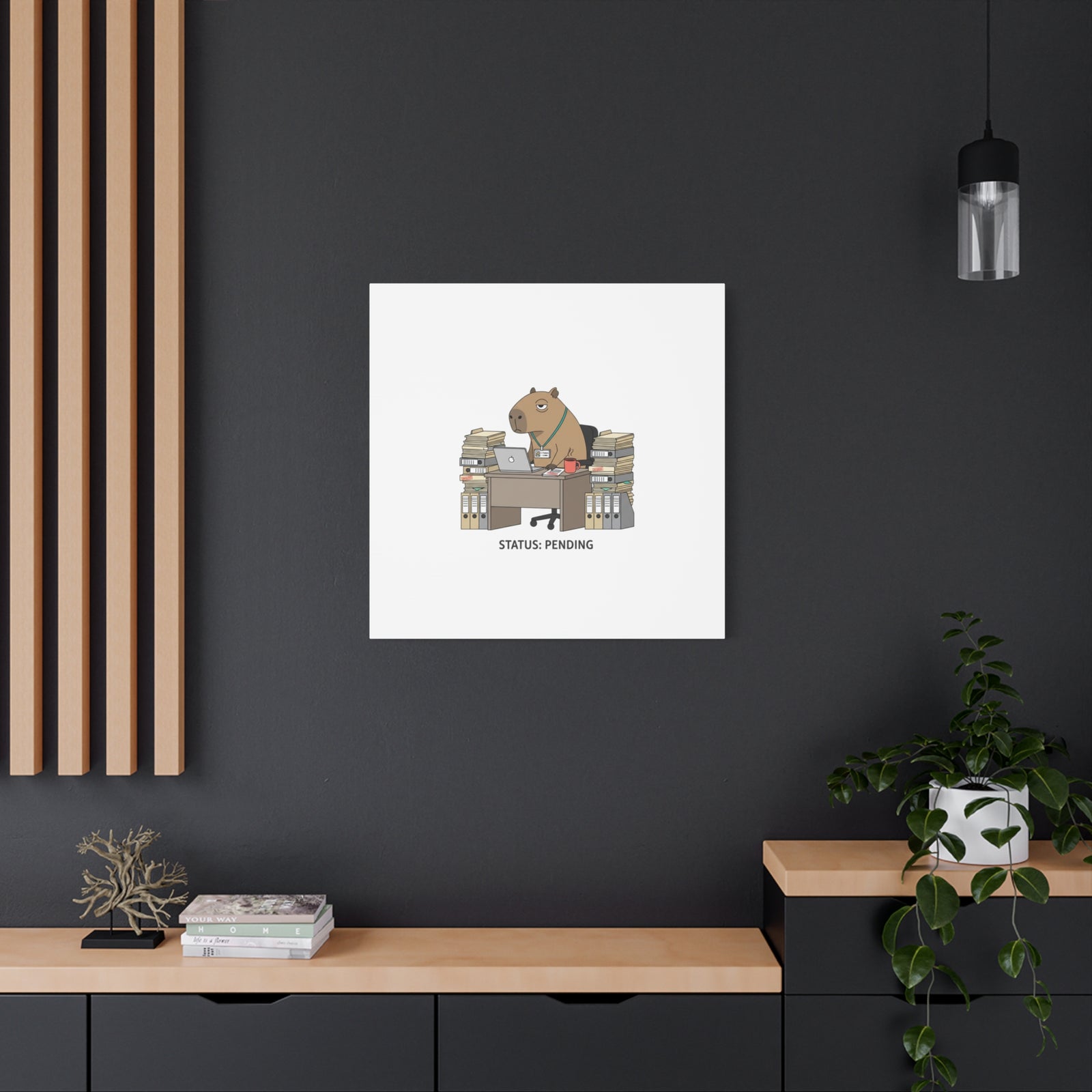 Status: Pending office capybara illustration Canvas | Unhinged Animal Bureaucracy, adulting animal art