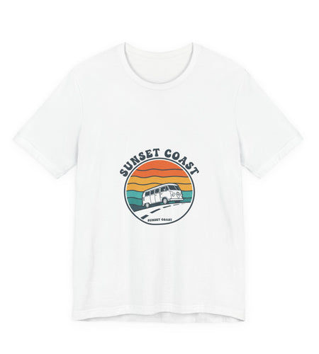 Sunset Coast Retro Surf Graphic Tee | 70s Sunset Shirt, Vintage Palm Postcard