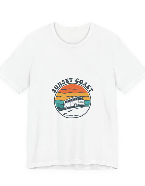 Load image into Gallery viewer, Sunset Coast Retro Surf Graphic Tee | 70s Sunset Shirt, Vintage Palm Postcard
