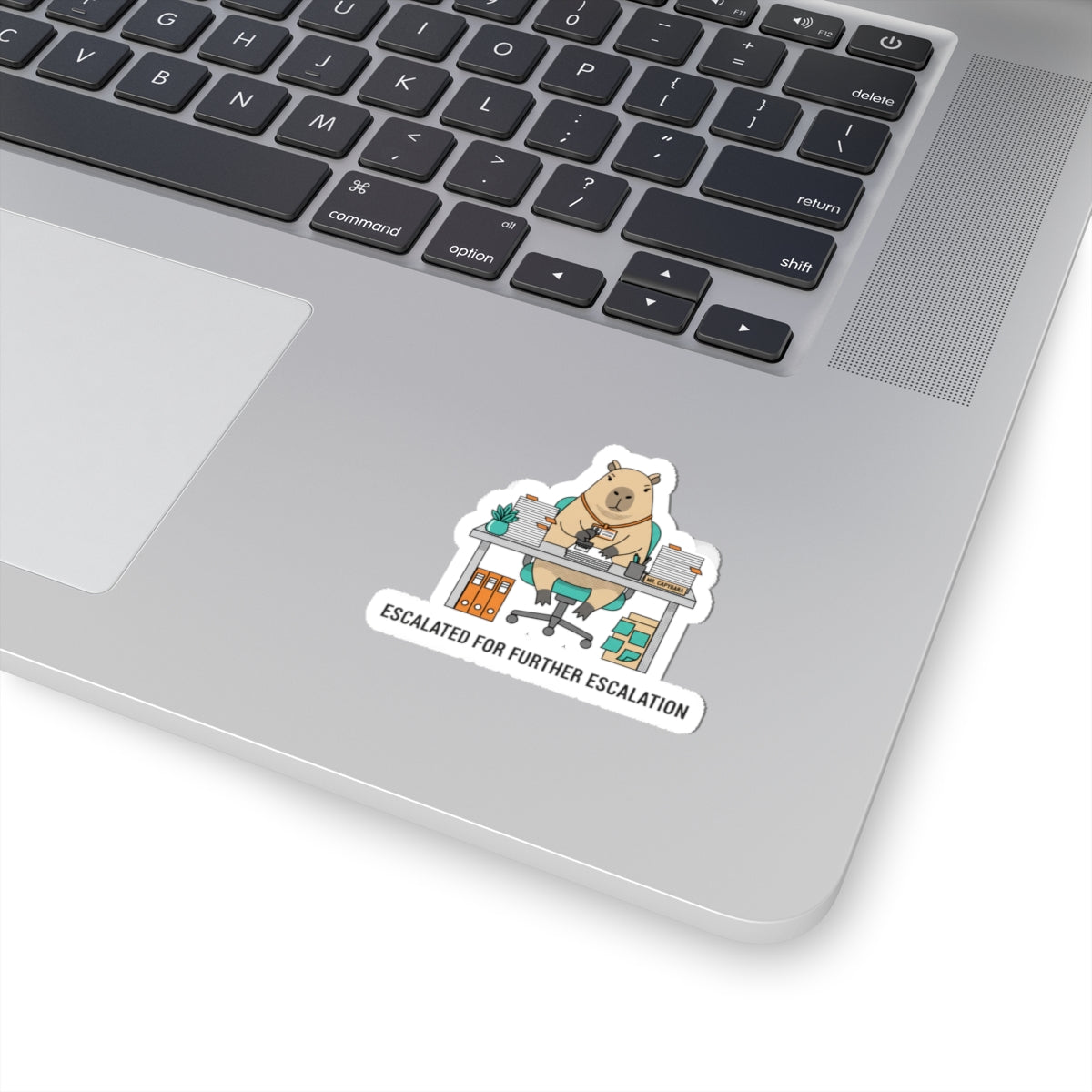 Escalated for Further Escalation Kiss-Cut Sticker | Unhinged Animal Bureaucracy, Office Bear Illustration