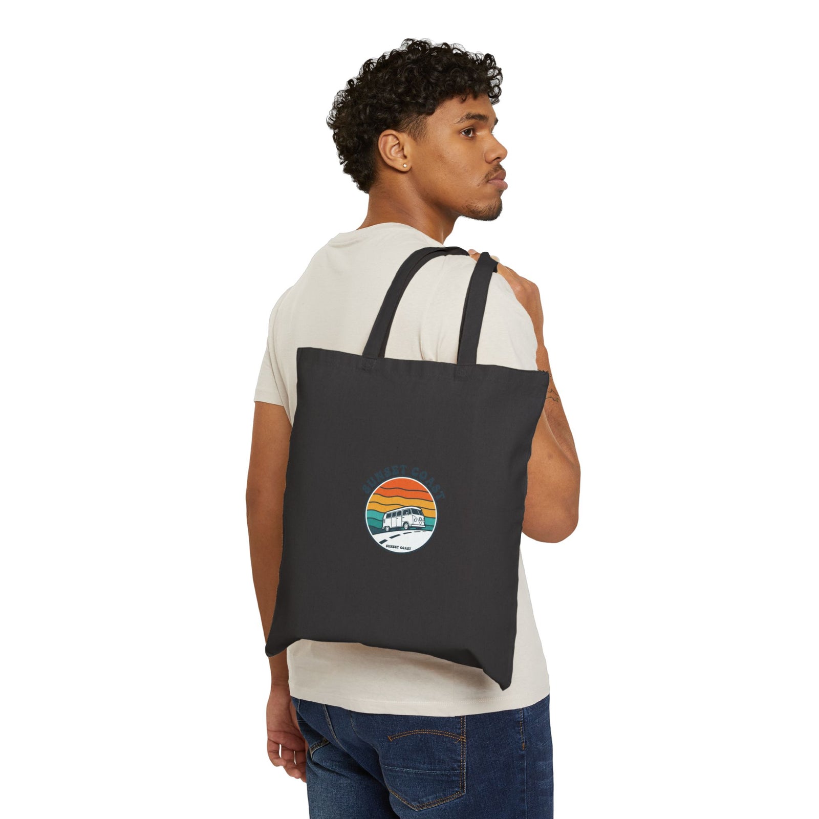 Sunset Coast Retro Surf Tote | 1970s Sunset, Vintage Palm Graphic