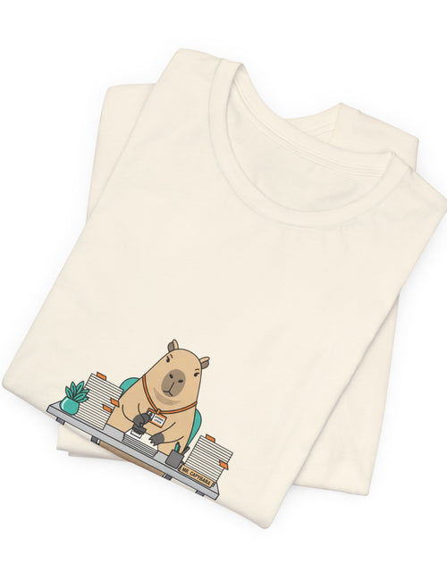 Load image into Gallery viewer, Escalated for Further Escalation Bear Desk Tee | Unhinged Animal Bureaucracy, office bear illustration
