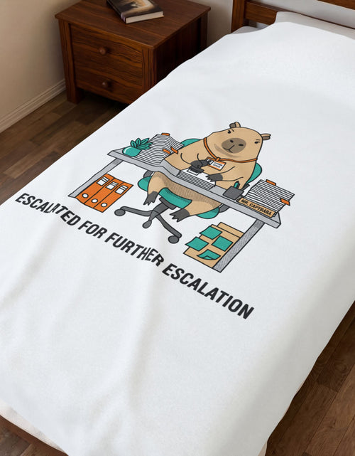 Load image into Gallery viewer, Escalated for Further Escalation Velveteen Blanket | Unhinged Animal Bureaucracy, Office Bear Illustration
