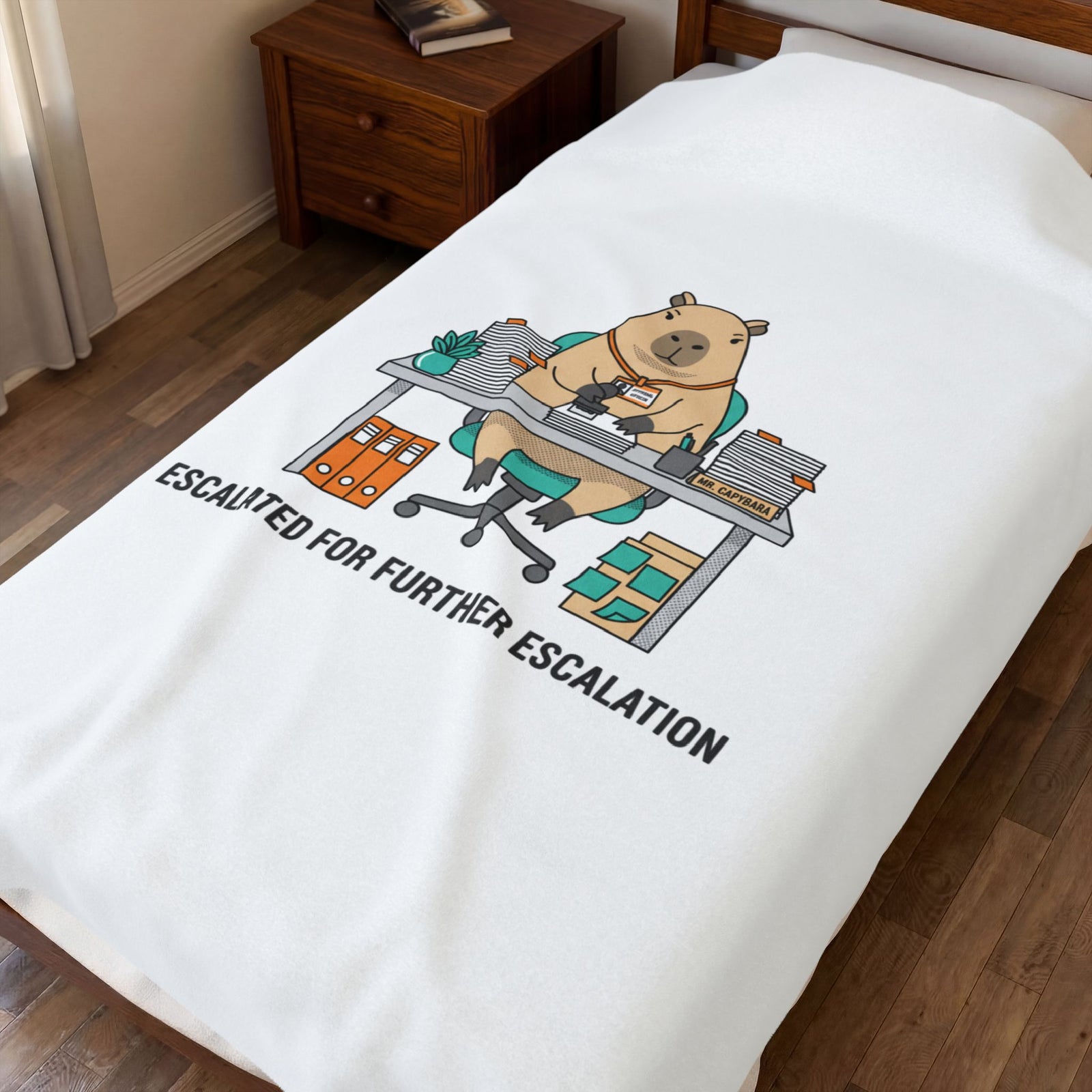 Escalated for Further Escalation Velveteen Blanket | Unhinged Animal Bureaucracy, Office Bear Illustration