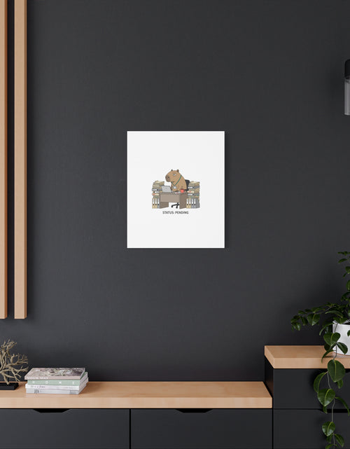 Load image into Gallery viewer, Status: Pending office capybara illustration Canvas | Unhinged Animal Bureaucracy, adulting animal art
