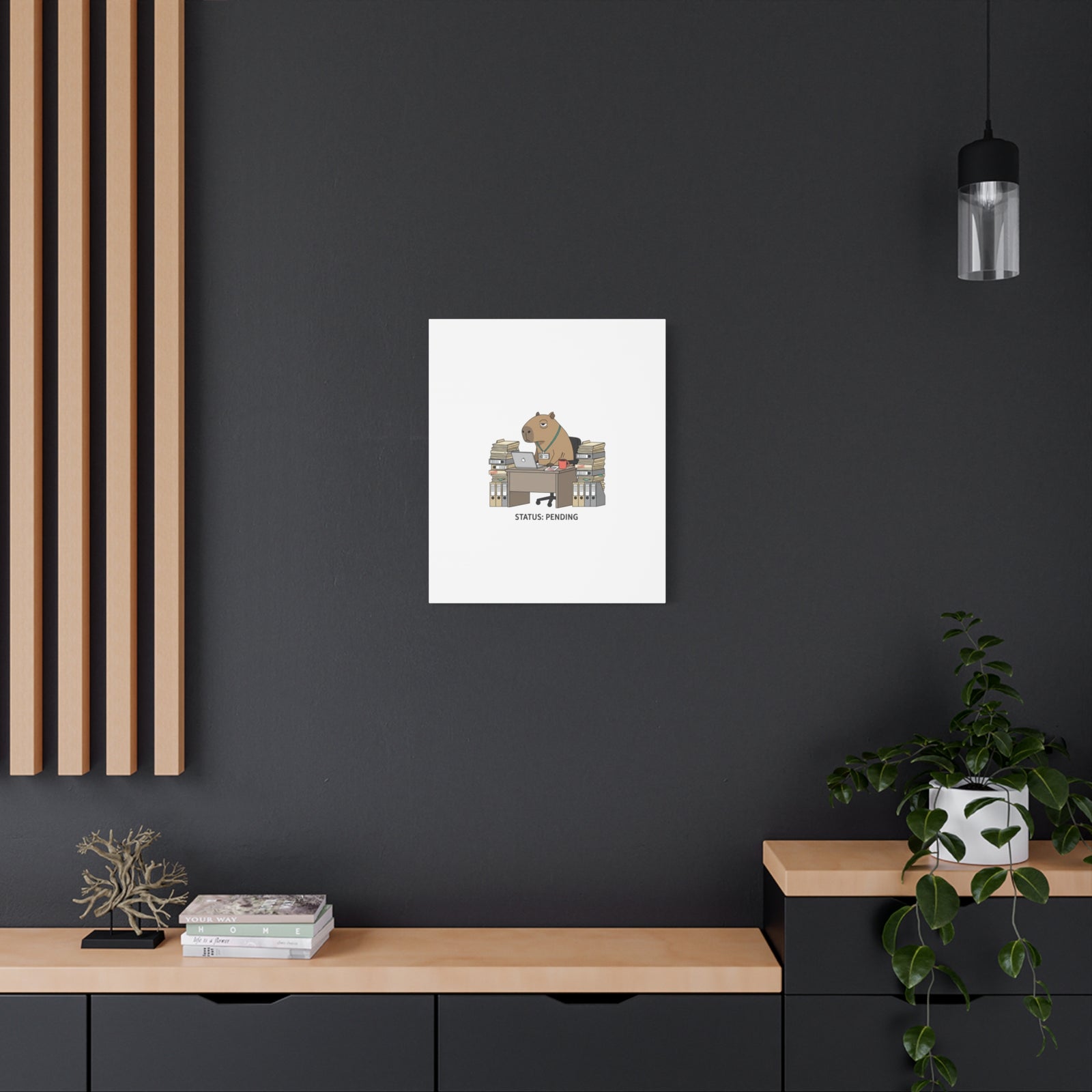 Status: Pending office capybara illustration Canvas | Unhinged Animal Bureaucracy, adulting animal art