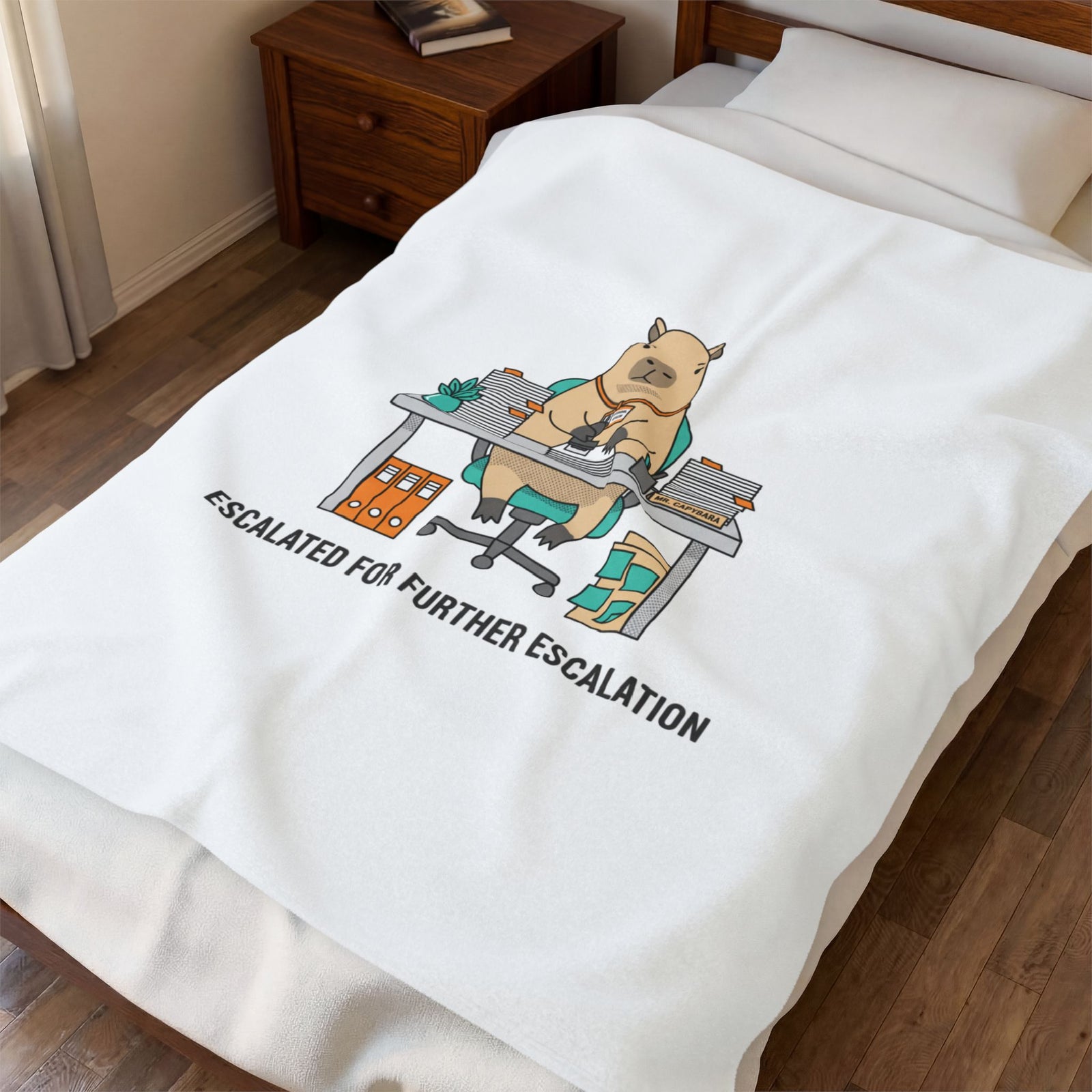 Escalated for Further Escalation Velveteen Blanket | Unhinged Animal Bureaucracy, Office Bear Illustration