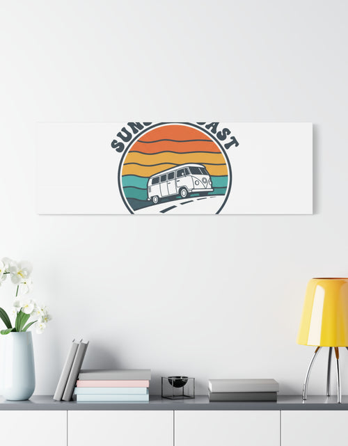 Load image into Gallery viewer, Sunset Coast Retro VW Bus Matte Canvas, 1970s Sunset Palm Poster | Vintage Surf Roadtrip
