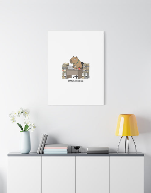 Load image into Gallery viewer, Status: Pending office capybara illustration Canvas | Unhinged Animal Bureaucracy, adulting animal art
