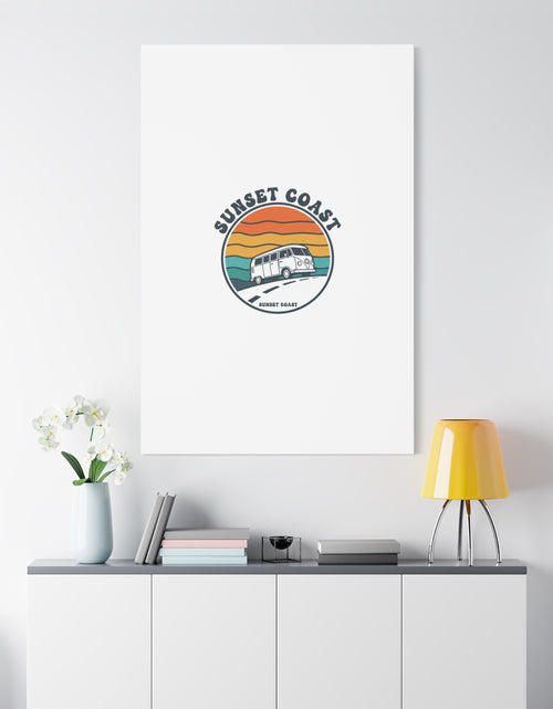 Load image into Gallery viewer, Sunset Coast Retro VW Bus Matte Canvas, 1970s Sunset Palm Poster | Vintage Surf Roadtrip
