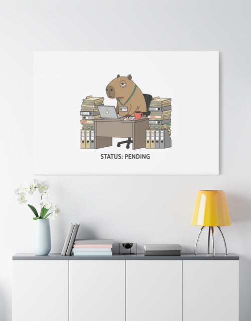 Load image into Gallery viewer, Status: Pending office capybara illustration Canvas | Unhinged Animal Bureaucracy, adulting animal art
