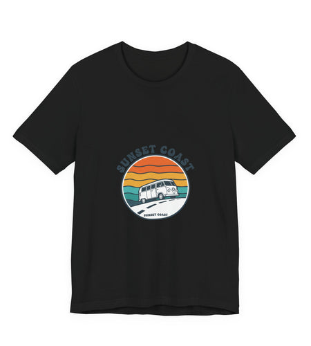 Sunset Coast Retro Surf Graphic Tee | 70s Sunset Shirt, Vintage Palm Postcard