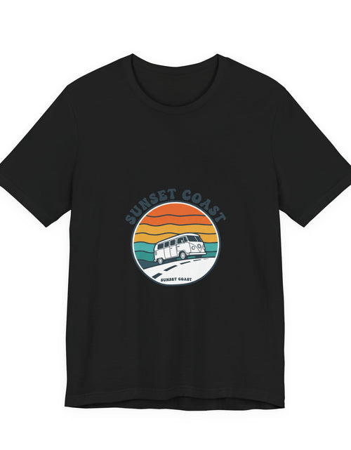 Load image into Gallery viewer, Sunset Coast Retro Surf Graphic Tee | 70s Sunset Shirt, Vintage Palm Postcard
