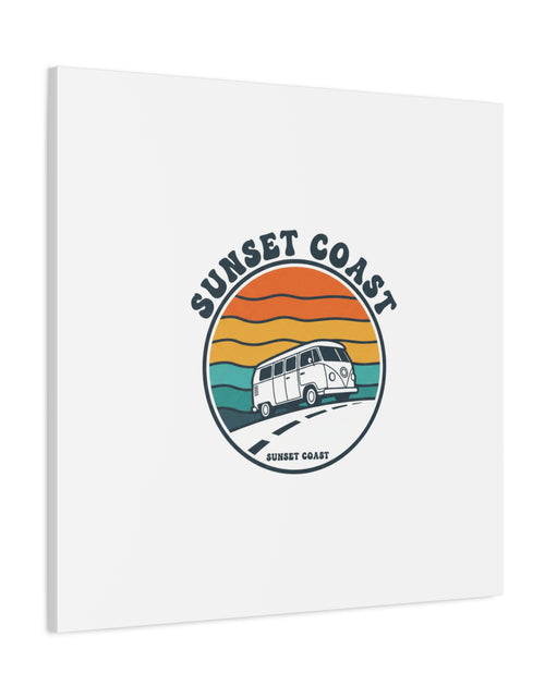 Load image into Gallery viewer, Sunset Coast Retro VW Bus Matte Canvas, 1970s Sunset Palm Poster | Vintage Surf Roadtrip
