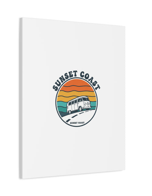 Load image into Gallery viewer, Sunset Coast Retro VW Bus Matte Canvas, 1970s Sunset Palm Poster | Vintage Surf Roadtrip
