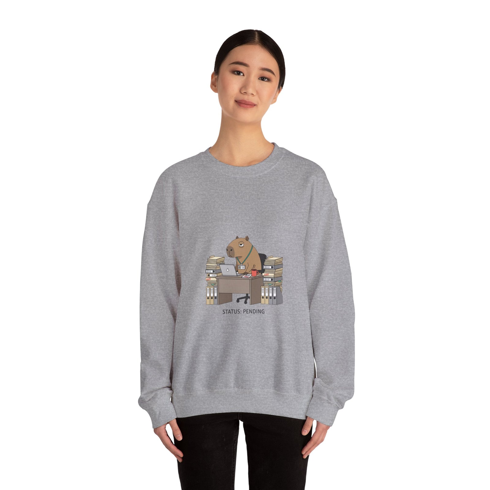 Status Pending Raccoon Desk Illustration Sweatshirt | Unhinged Animal Bureaucracy, office raccoon
