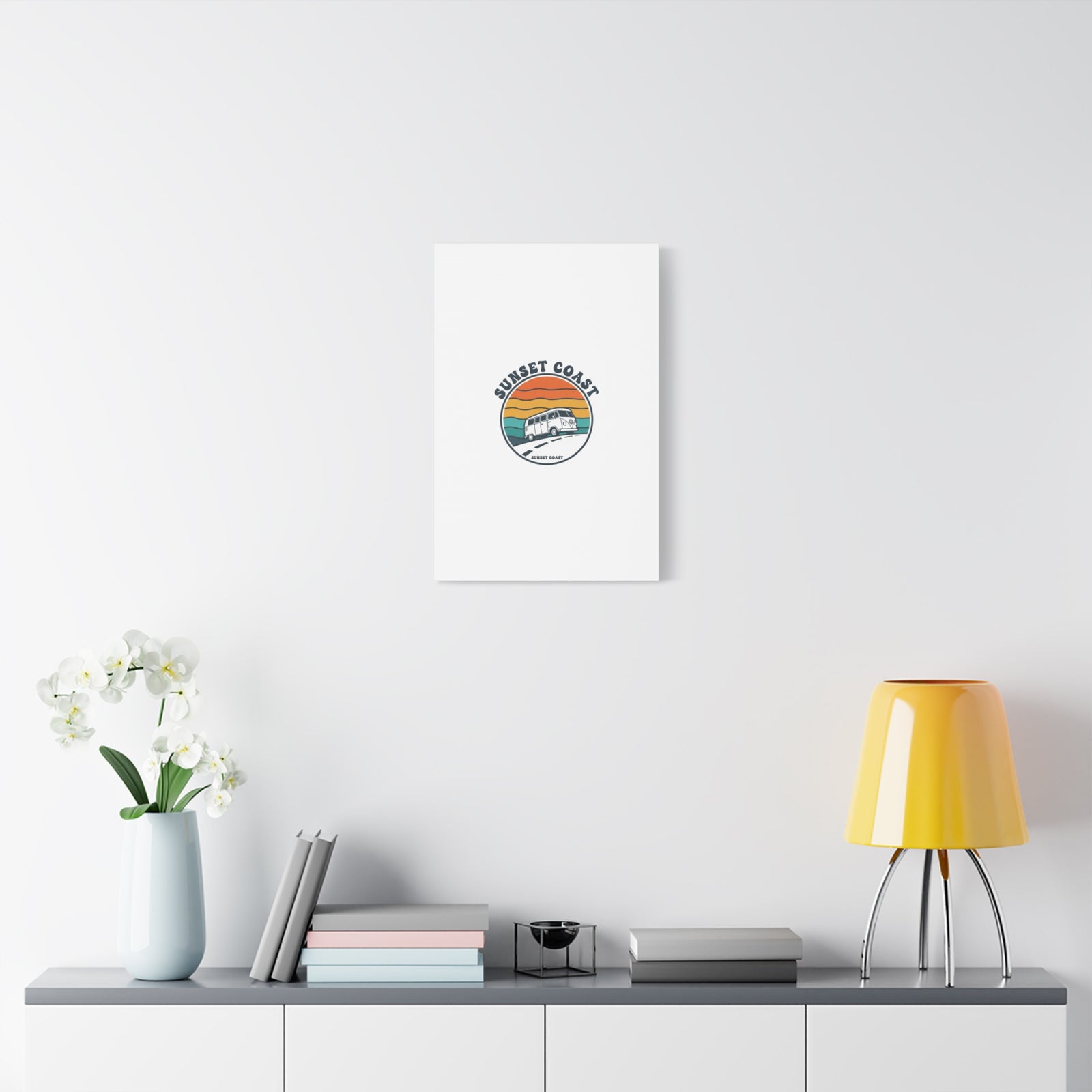 Sunset Coast Retro VW Bus Matte Canvas, 1970s Sunset Palm Poster | Vintage Surf Roadtrip