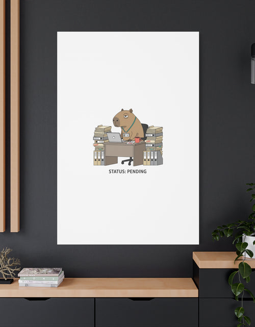 Load image into Gallery viewer, Status: Pending office capybara illustration Canvas | Unhinged Animal Bureaucracy, adulting animal art
