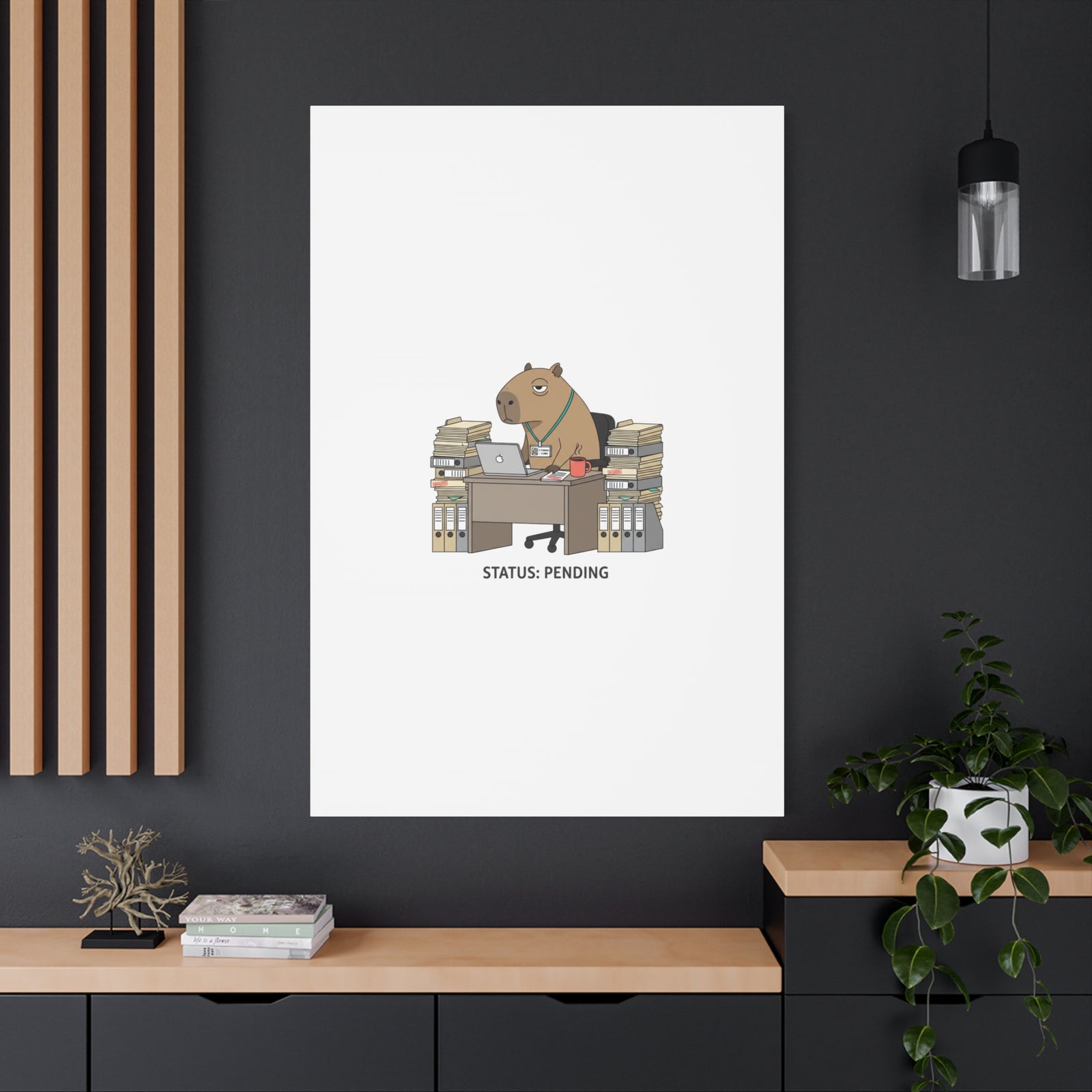 Status: Pending office capybara illustration Canvas | Unhinged Animal Bureaucracy, adulting animal art
