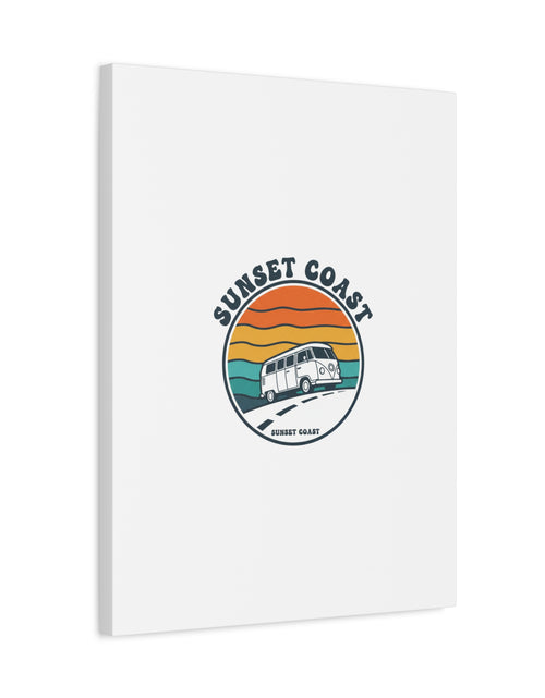 Load image into Gallery viewer, Sunset Coast Retro VW Bus Matte Canvas, 1970s Sunset Palm Poster | Vintage Surf Roadtrip
