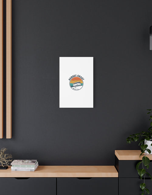 Load image into Gallery viewer, Sunset Coast Retro VW Bus Matte Canvas, 1970s Sunset Palm Poster | Vintage Surf Roadtrip
