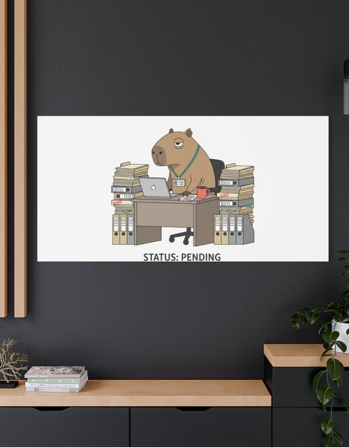 Load image into Gallery viewer, Status: Pending office capybara illustration Canvas | Unhinged Animal Bureaucracy, adulting animal art
