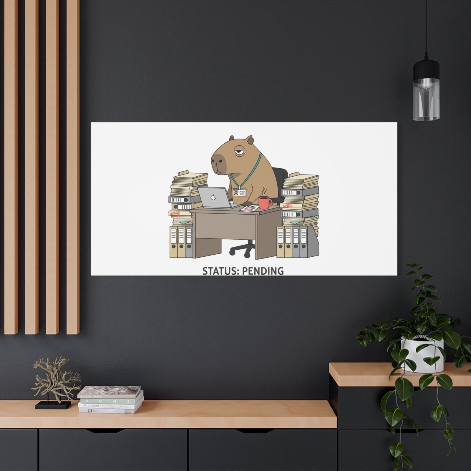 Status: Pending office capybara illustration Canvas | Unhinged Animal Bureaucracy, adulting animal art
