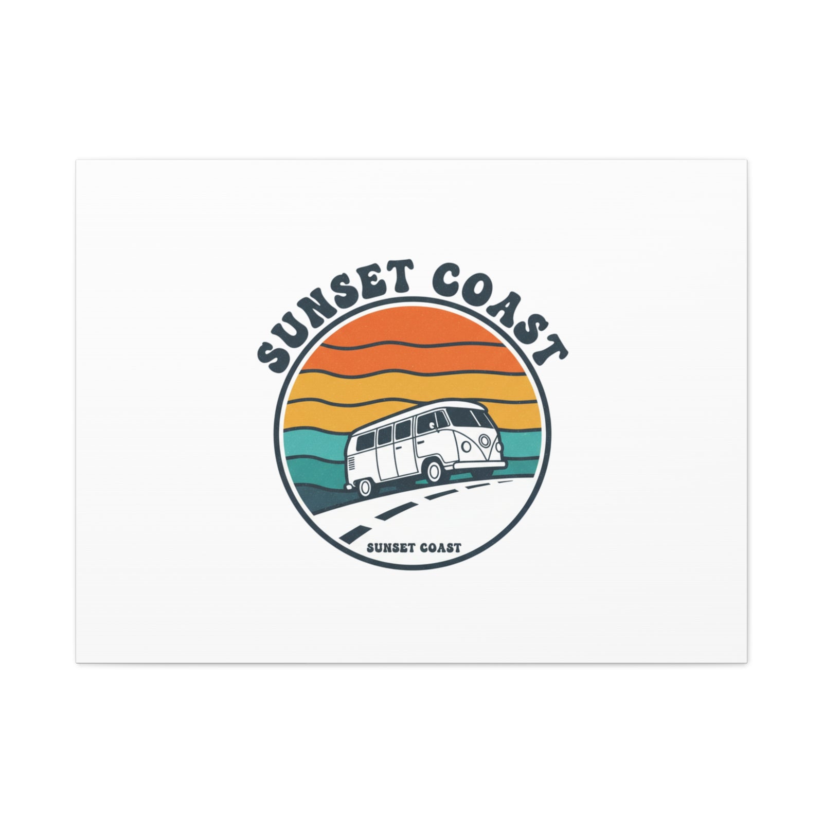 Sunset Coast Retro VW Bus Matte Canvas, 1970s Sunset Palm Poster | Vintage Surf Roadtrip