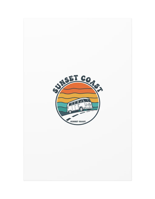 Load image into Gallery viewer, Sunset Coast Retro VW Bus Matte Canvas, 1970s Sunset Palm Poster | Vintage Surf Roadtrip
