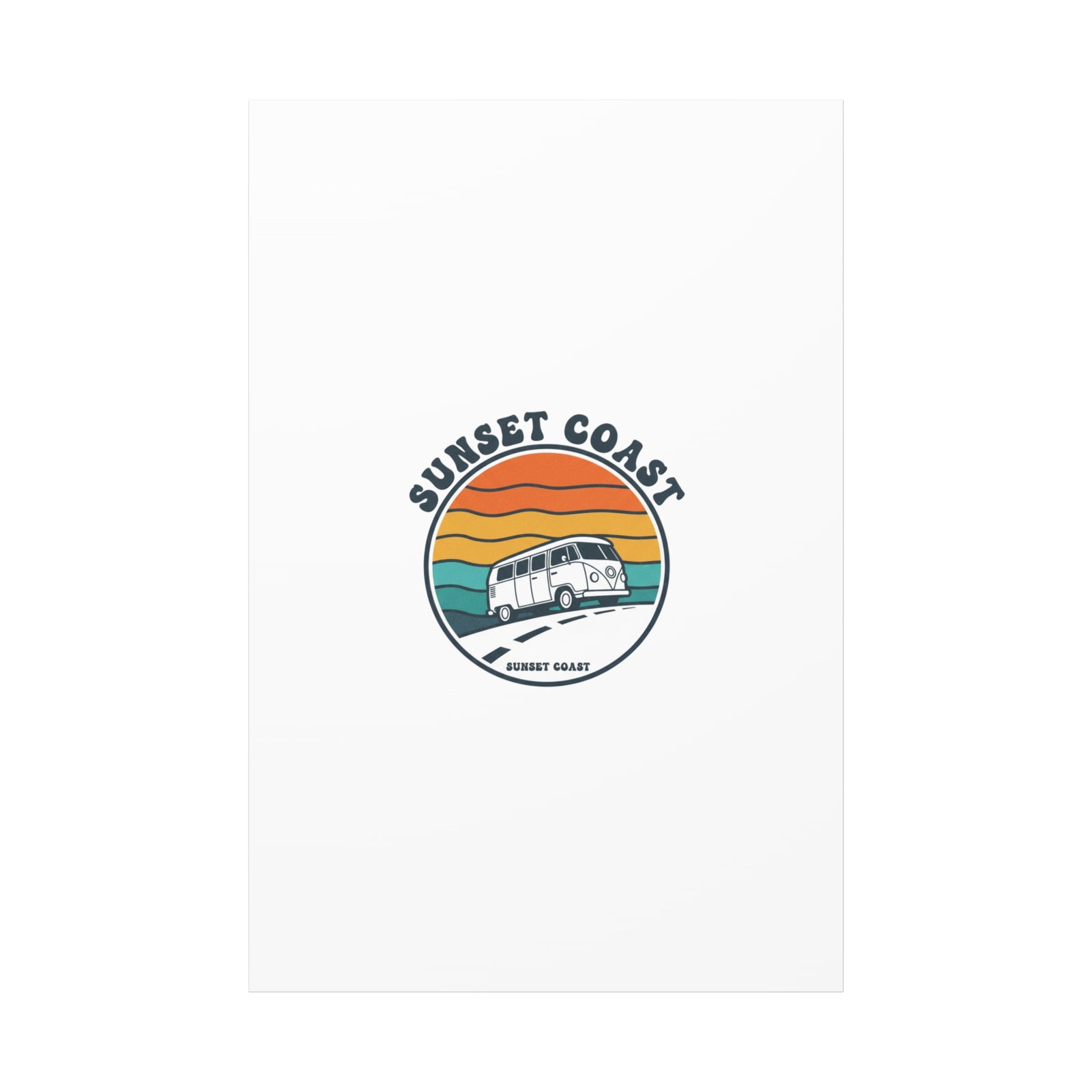 Sunset Coast Retro VW Bus Matte Canvas, 1970s Sunset Palm Poster | Vintage Surf Roadtrip