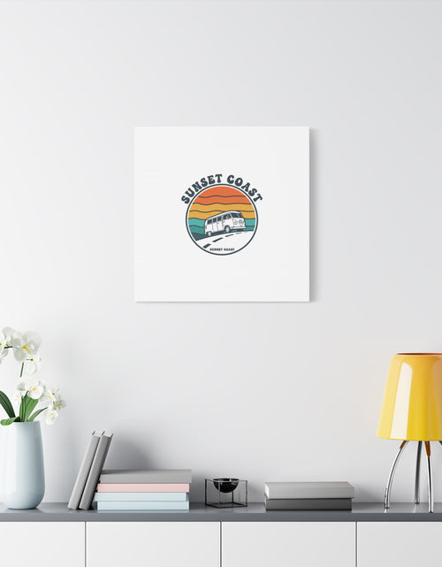 Load image into Gallery viewer, Sunset Coast Retro VW Bus Matte Canvas, 1970s Sunset Palm Poster | Vintage Surf Roadtrip
