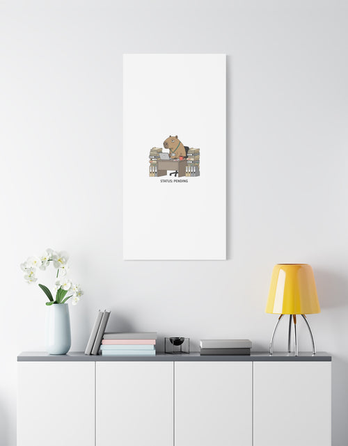 Load image into Gallery viewer, Status: Pending office capybara illustration Canvas | Unhinged Animal Bureaucracy, adulting animal art

