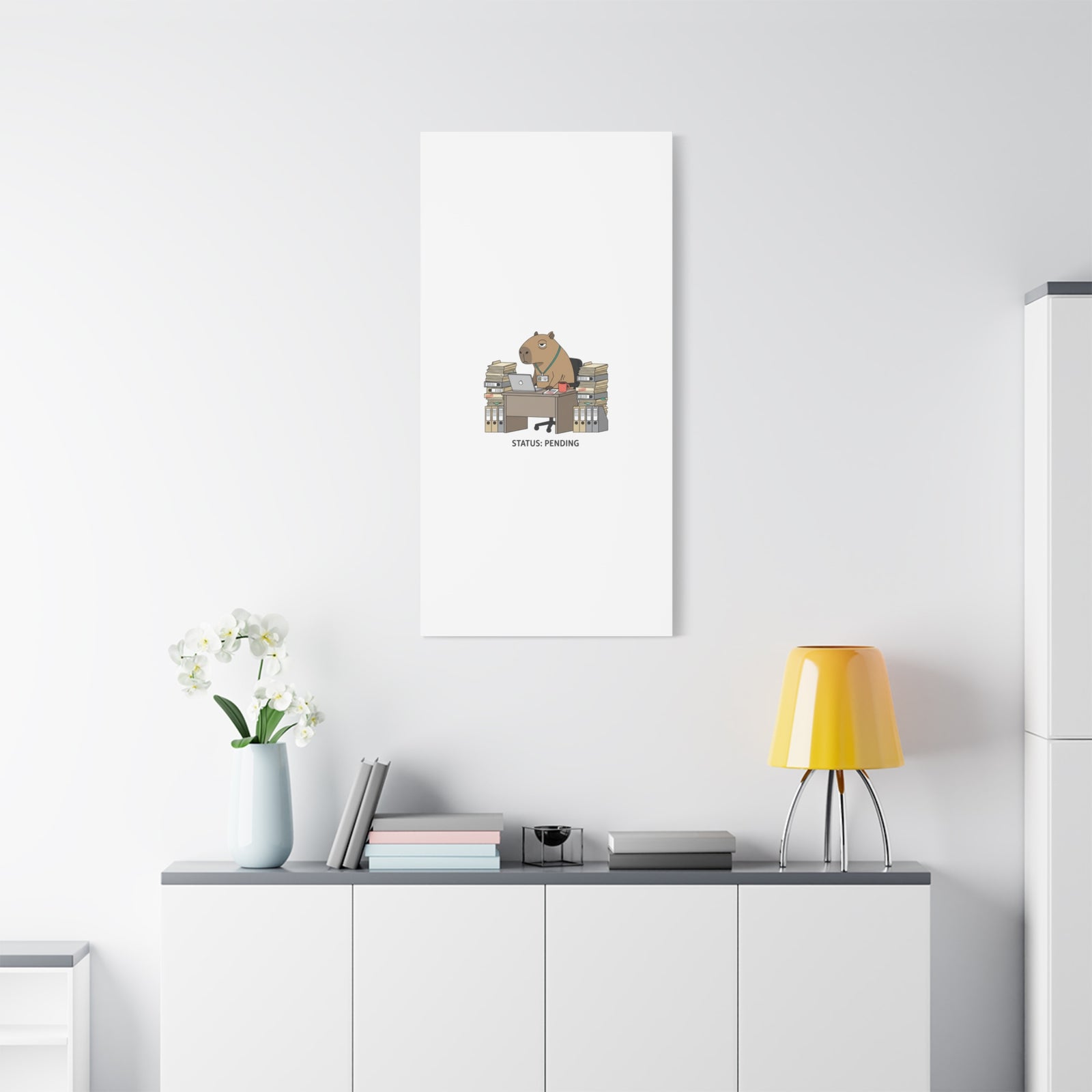Status: Pending office capybara illustration Canvas | Unhinged Animal Bureaucracy, adulting animal art