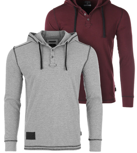 Vintage Thermal Long Sleeve Lightweight Fashion Hooded Henley