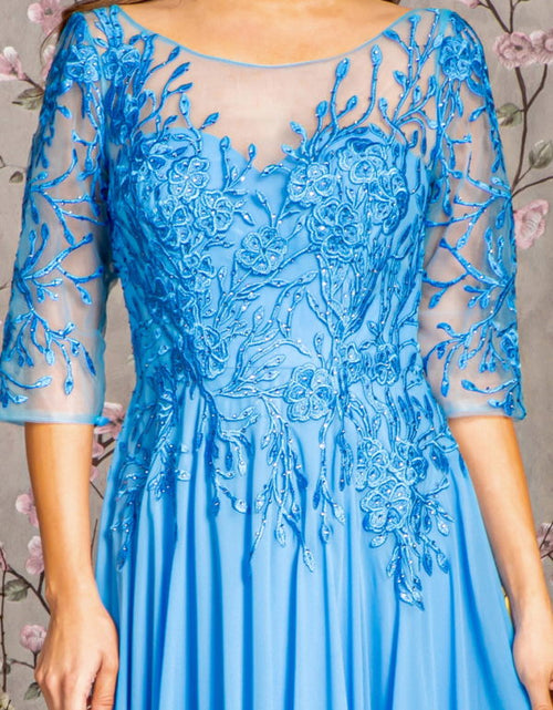Load image into Gallery viewer, Bead Embroidery Sheer Neckline V-back Chiffon A-line Long Dress
