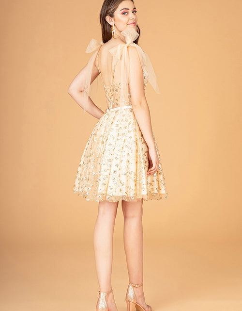 Load image into Gallery viewer, Glitter Mesh Babydoll Short Dress w/ Ribbon Attachment on Shoulder
